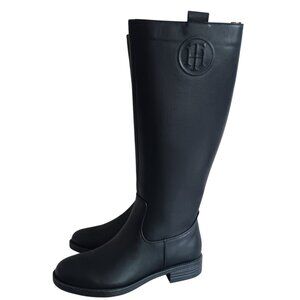 Tommy Hilfiger Women's Rayais Boot Black Knee High Riding‎ Embossed Logo Size 6M